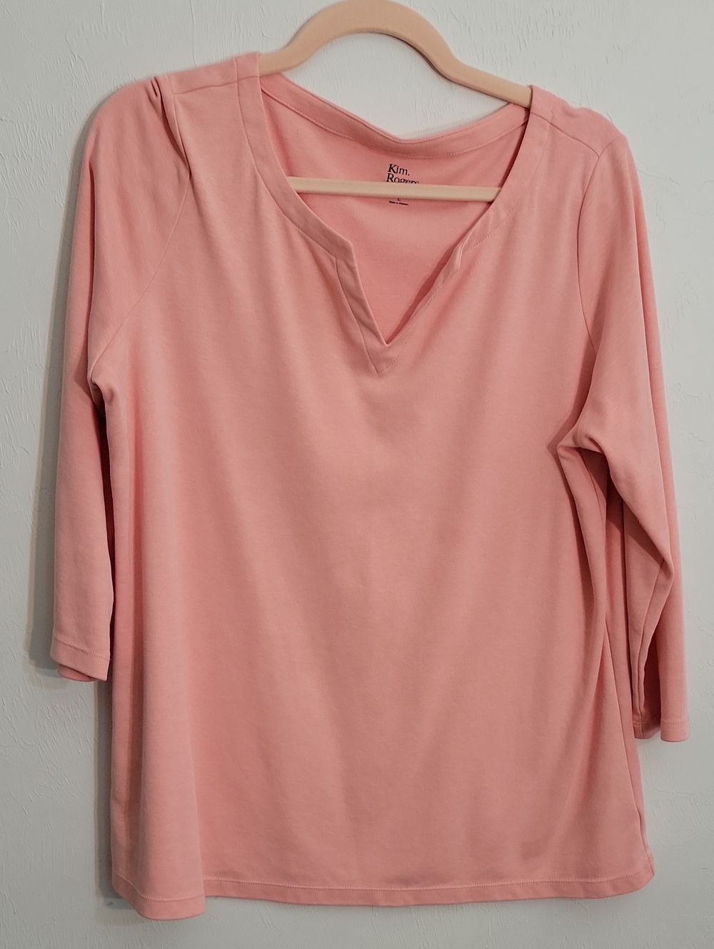 Kim Rogers Dusty Pink Split V-Neck Long Sleeve Top